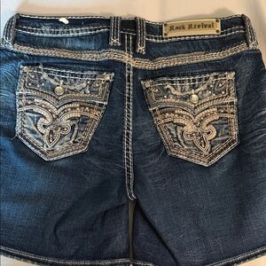 Rock Revival Blue Denim Shorts with Embroidery